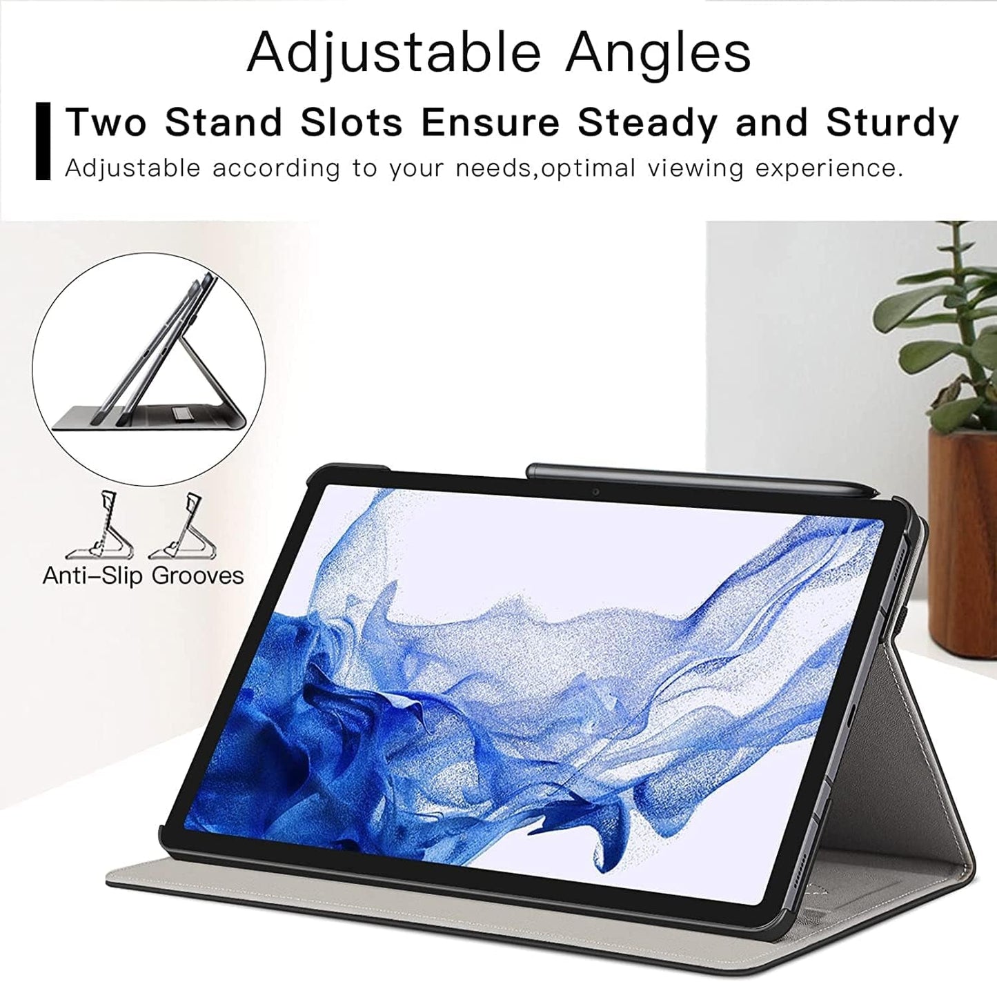 for Galaxy Tab S7 FE 5G/S8 Plus/S7 plus 12.4" Tablet Case, Premium PU Leather Folding Stand Cover with Pen Holder & Multi-Viewing Angles for Samsung Tab S7 FE 2021/S8+ 2022/S7+ 2020, Black