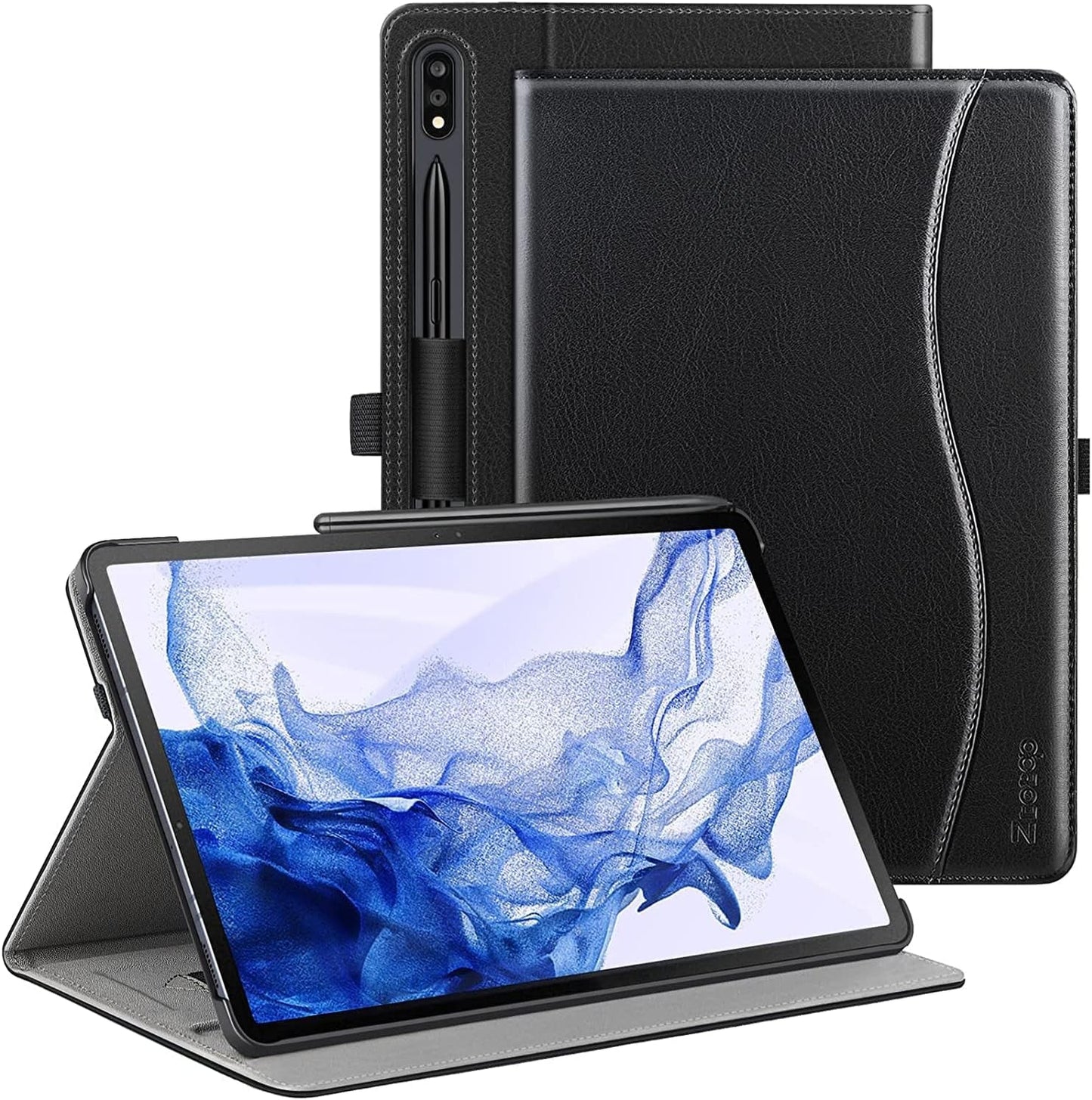 for Galaxy Tab S7 FE 5G/S8 Plus/S7 plus 12.4" Tablet Case, Premium PU Leather Folding Stand Cover with Pen Holder & Multi-Viewing Angles for Samsung Tab S7 FE 2021/S8+ 2022/S7+ 2020, Black