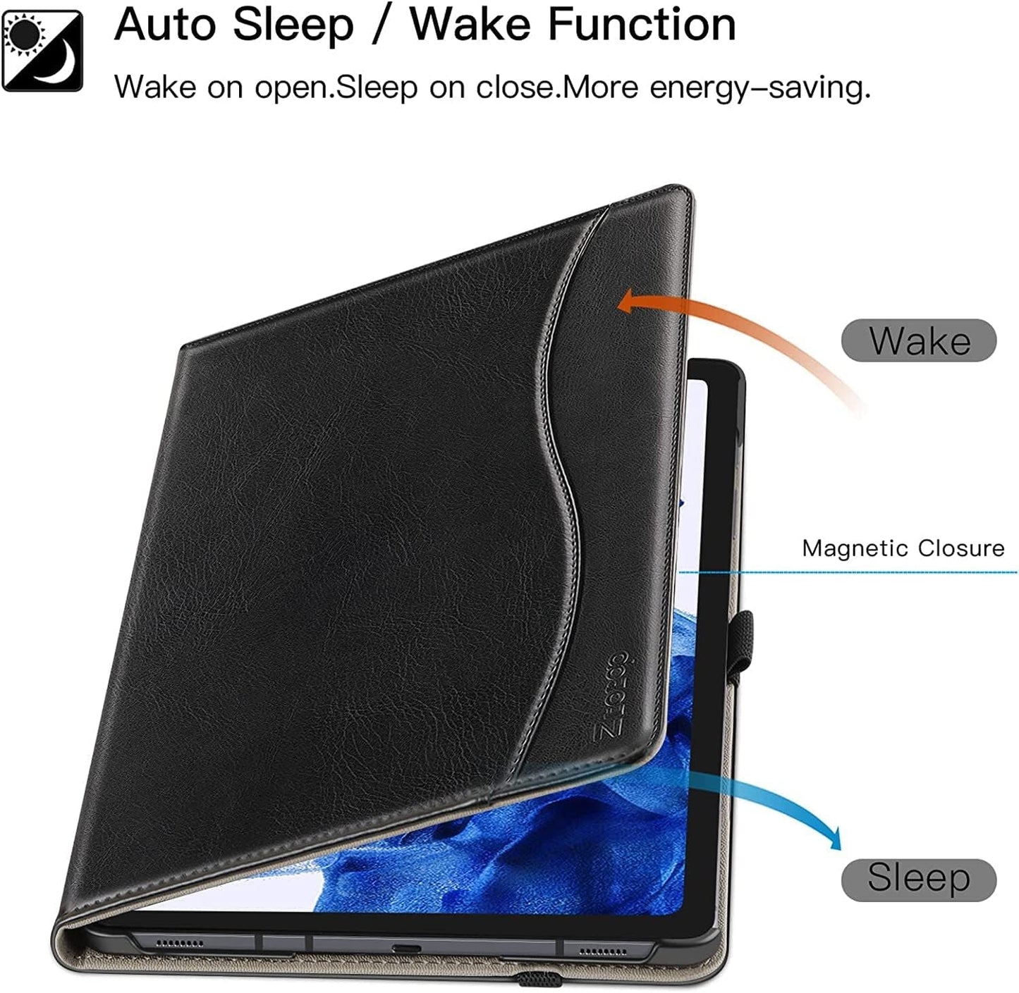 for Galaxy Tab S7 FE 5G/S8 Plus/S7 plus 12.4" Tablet Case, Premium PU Leather Folding Stand Cover with Pen Holder & Multi-Viewing Angles for Samsung Tab S7 FE 2021/S8+ 2022/S7+ 2020, Black