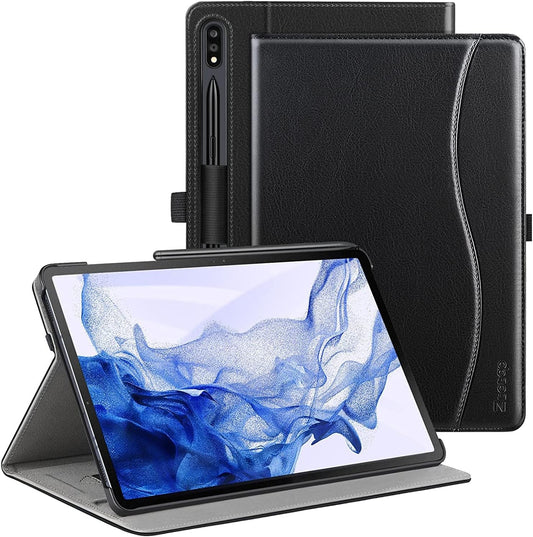 for Galaxy Tab S7 FE 5G/S8 Plus/S7 plus 12.4" Tablet Case, Premium PU Leather Folding Stand Cover with Pen Holder & Multi-Viewing Angles for Samsung Tab S7 FE 2021/S8+ 2022/S7+ 2020, Black